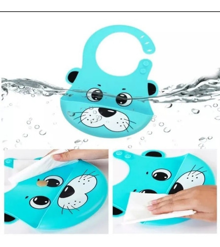 Imagen 3 de 5 de Babero Impermeable En Silicona Con Bolsillo - Fácil Limpieza
