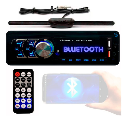 Radio Automotivo Sem Toca Cd Mp3 Player Bluetooth + Antena