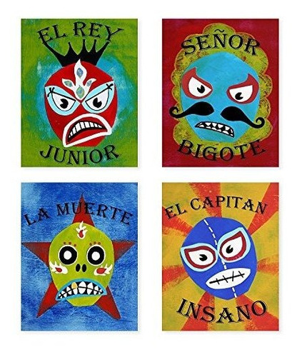 Colección De Luchadores, Set De 4 Láminas 20x25 Cm.