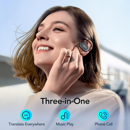 Auriculares Ai de traducción en tiempo real, 3 en 1, sonido HD, 144 idiomas, 8 modos sin conexión y 5 modos para iOS y Android (negros).