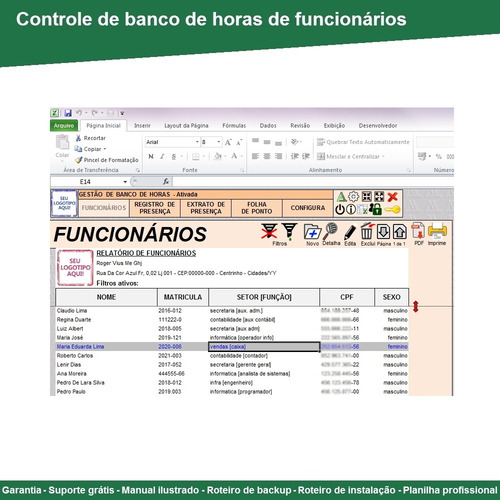 Planilha De Controle De Banco De Horas - Folha De Ponto