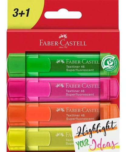 Destacador Faber Castell Textliner  4 Colores Fluor