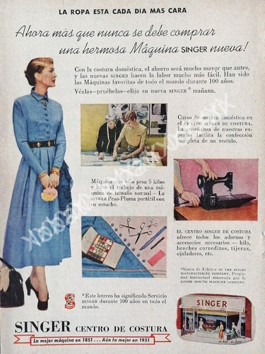 Cartel Retro . Maquinas De Coser Singer 1940s 50s 231