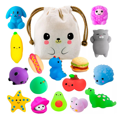 TONGLEYUAN Set de 16 Squishy Mochi Animals Random c/ Bolsita Kawaii