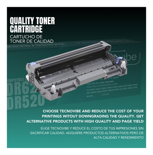 Unidad De Imagen Drum Alternativo Tecnovibe Dr520 Dr620 Dr650 Para Brother Hl5240 5350 Dcp8060 8460 Dcp8080dn Dcp8065 Hl5370 Mfc8480 5370w