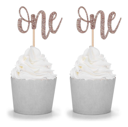 24 Counts Glitter Number One Cupcake Toppers For Kid's First