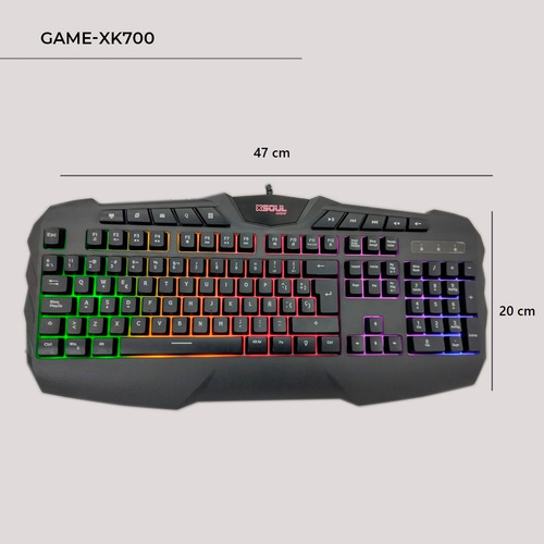 Teclado gamer Soul XK700 QWERTY inglés color negro con luz RGB USB