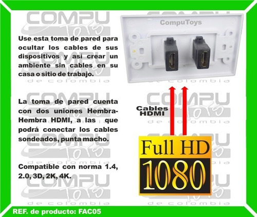 Toma Pared (faceplate) Hd X2 Ref: Fac05 Computoys Sas