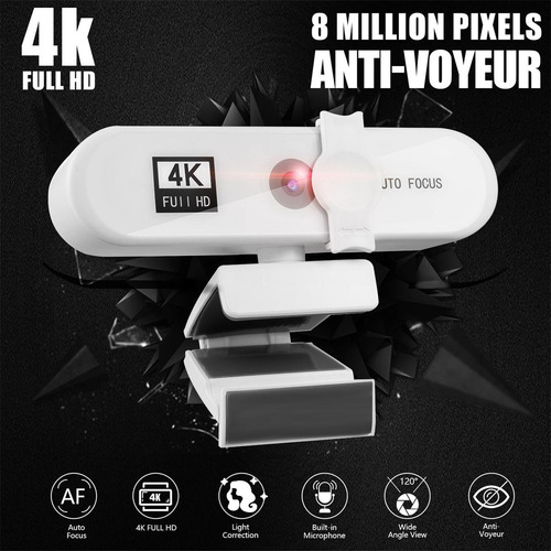 1080p/2k/4k Full Hd Computador Webcam, 4k Branco