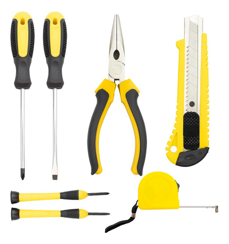 Kit Ferramentas 7 Peças Chaves Philips E De Fenda Magnética Cor Amarelo