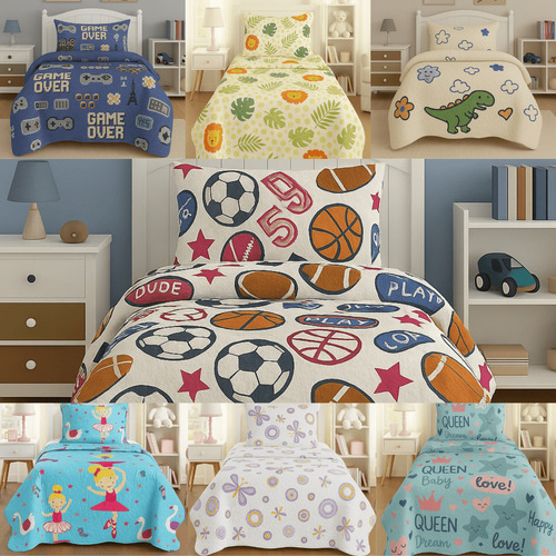 Kit Colcha Cobre Leito Infantil Menino Menina Solteiro 2 Pçs Cor Palha Dino
