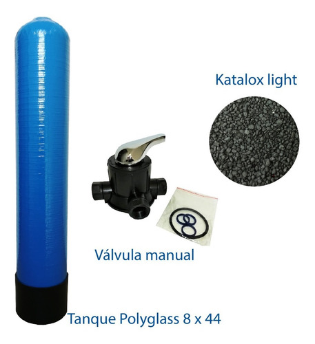 Imagen 1 de 10 de Tanque Polyglass 8x44 Valvula Manual + Medio Katalox Light