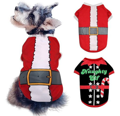 Paquete 2 Camisas Navidad Para Perros Disfraz Papá Noel Y El