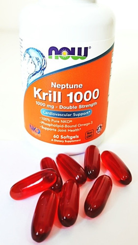 Neptune Krill 1000 mg Now Foods, doble dosis, 60 cápsulas blandas, sabor sin sabor
