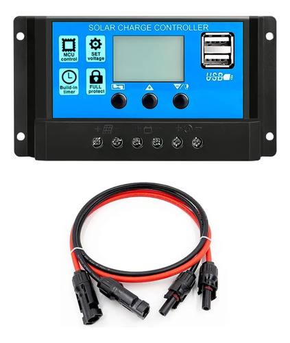 Kit Controlador De Carga 30a + 20m Cabo Fotovoltaico + 2mc4