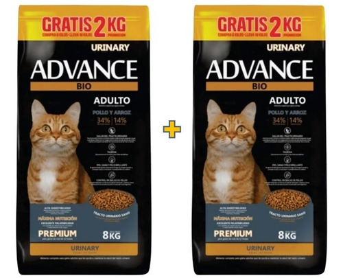 Advance Gato Urinary X 8 Kg + 2 Kg Gratis X 2 Bolsas