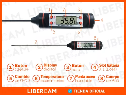 Termómetro Digital Cocina Lcd Pincha Carne Liquido Acero Inox