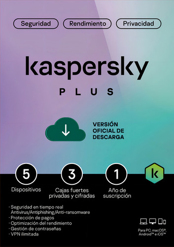 Antivirus Kaspersky Plus 5 Dispositivo 1 Año