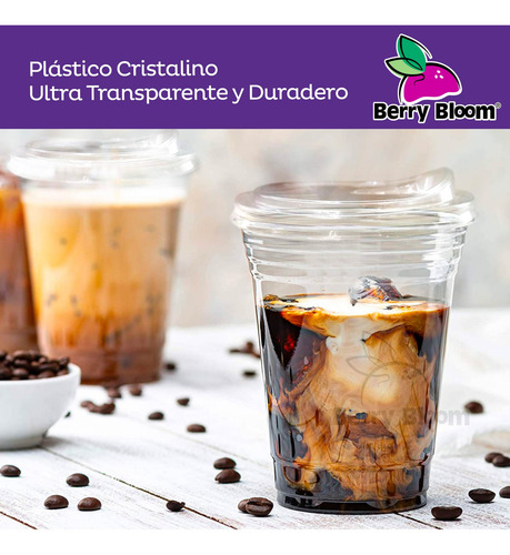 Berry Bloom 100 Vasos De Plástico De 16 Oz 473 Ml Con Tapa Con Boquilla Transparentes Resistentes Vasos Perfectos Para Llevar Bebidas Frías Desechables Transparente