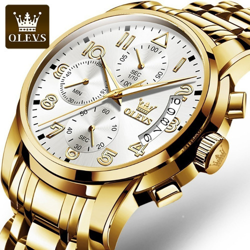 Relógio de quartzo cronógrafo de luxo Olevs 2879 para homens, cor de fundo branco