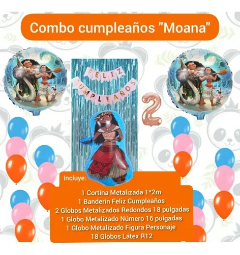 comprar Combo Decoración Cumpleaños Globos Cortina Banderin Moana 