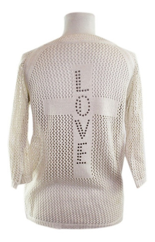 Sweater Calado Beige Love Tachitas Mangas 3/4 Rangla Lana Fi