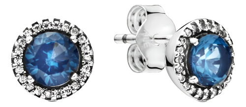 Aretes Pandora De Botón Reluciente Brillo Azul Redondo