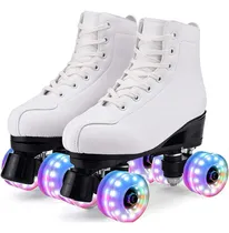 Comprar Patines 4 Ruedas Artístico Con Luces Bota De Cuero Blanca