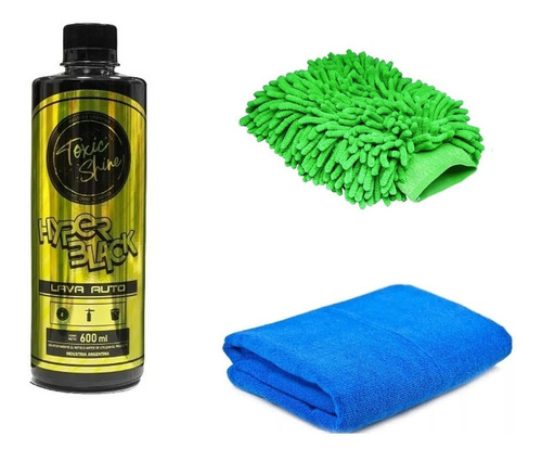 Kit Shampoo Hyper Black Toxic Shine + Manopla + Microfibra