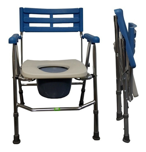 Silla Comodo Ducha Aluminio Plegable Altura Ajustable Azul 