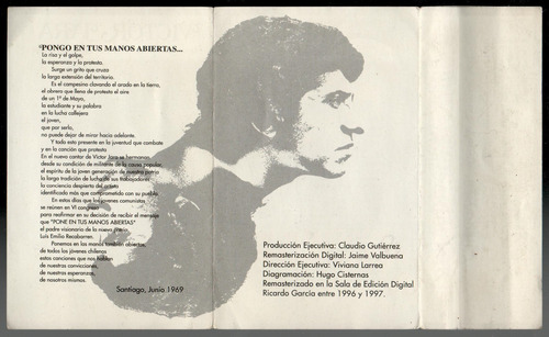 Cassette Víctor Jara Pongo En Tus Manos Abiertas. (Usado)
