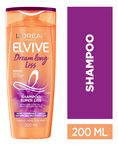 Shampoo L'Oréal Paris Elvive Dream long liss Anti frizz en tubo depresible de 200mL por 1 unidad
