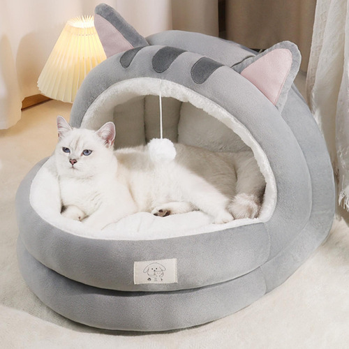 Cama Para Gatos Semicerrada, Cama Para Dormir, Gris S
