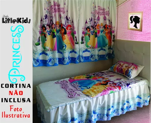 Kit Jogo de Quarto Infantil Cortina e Jogo Lençol Princesa Sofia