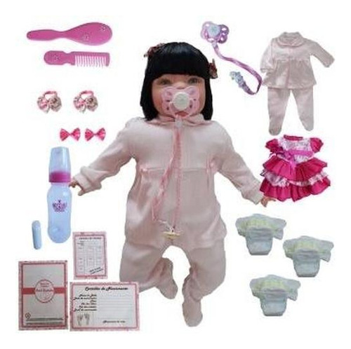 Boneca Bebe Morena Roupa Rosa Real Reborn Menina