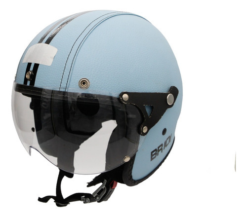 Capacete Br101 3/4 Revestido Couro Custom Old School Harley Cor Azul-celeste Tamanho do capacete 56 - Viseira Cristal