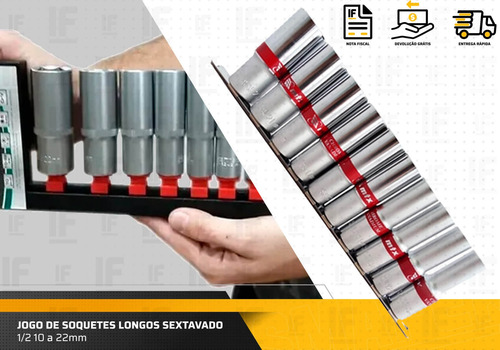 Jogo De Soquetes Longos Sextavado 1/2 10 A 22mm Mtx 135909