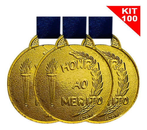 Kit 100 Medalhas Honra Ao Mérito Participação Escola Ø35mm Cor Ouro