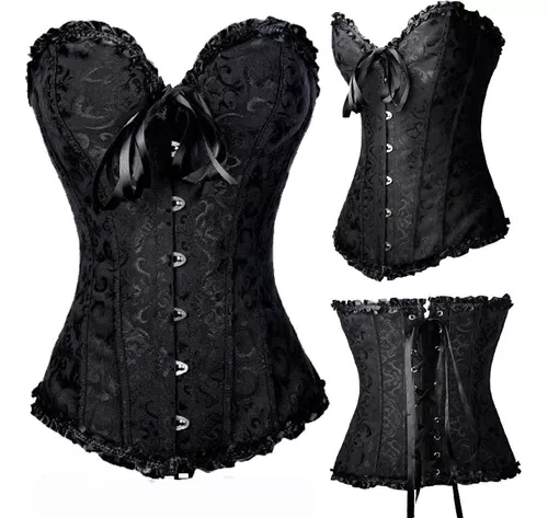 Corpete Corset Espartilho Cinta Modela Cintura Floral Preto