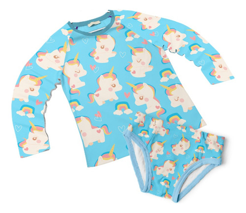 Traje De Baño Niña Proteccion Solar Playera Cute Unicornios