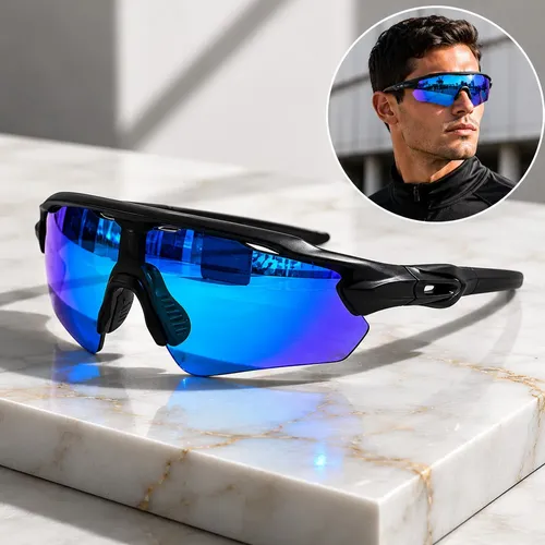 Óculos Esportivo Unissex Bike Corrida Ciclismo Pedal Uv400 Azul Preto