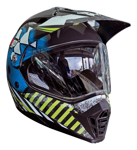 Casco Cross R7 Racing Certificado Dot Negro/azul Mica Doble