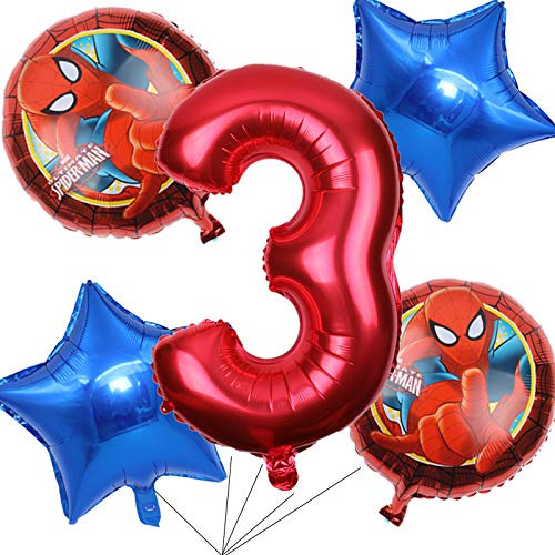 Ramo Globo Superheroe Spiderman Para 3 Cumpleaño 5 Unidad