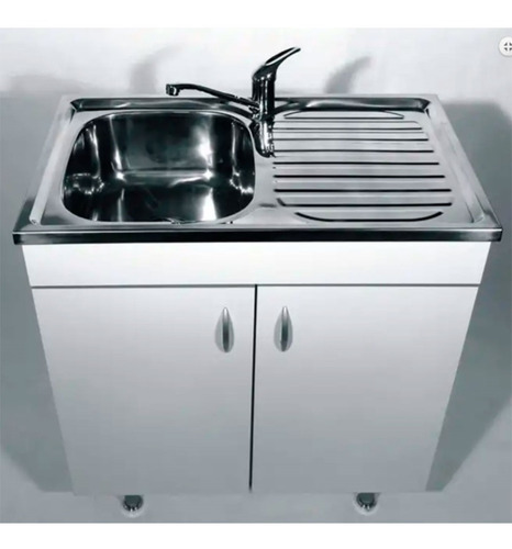 Imagen 4 de 10 de Bajo Mesada Blanco Mueble Mesada Bacha Acero 80x50 Puertas