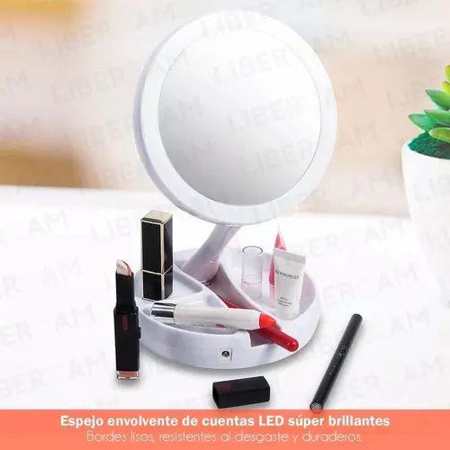 Espejo Doble Aumento 360° Luz Led Maquillaje Carga Usb