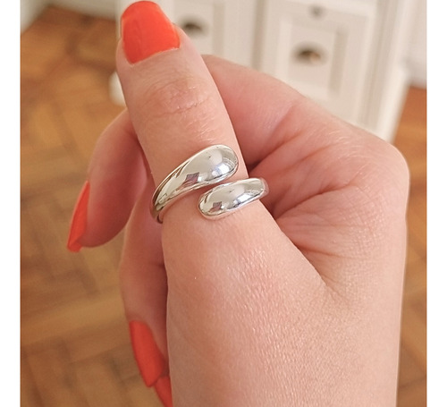 Anillo Regulable Gota Chunky Abrazo De Acero Blanco Plateado 14/15