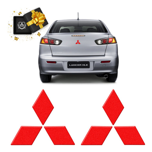 Adesivo Logo Mitsubishi Resinado Vermelho Refletivo Lancer