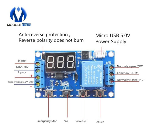 Imagen 6 de 6 de Modulo Timer Relay Rele Temporizador De 0-999 Minutos 6-30v