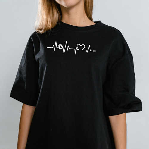 Playera Negra De Moda Casual Para Mujer Diseño Pulso Huella
