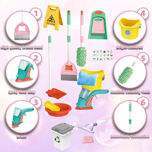 Juego De Limpieza Para Niños De 16 Piezas, Juego De Limpieza